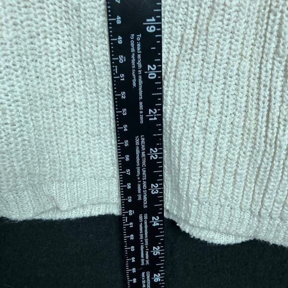 Express Womens Sweater Cream V Neck Criss Cross Slit Back Knit Cotton Blend M - Picture 9 of 12